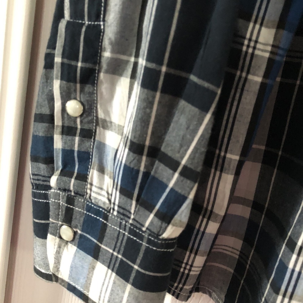 Reclaim Mens Western Blue Plaid Pearl Snap Down Long Sleeve Shirt XXL - Picture 7 of 10